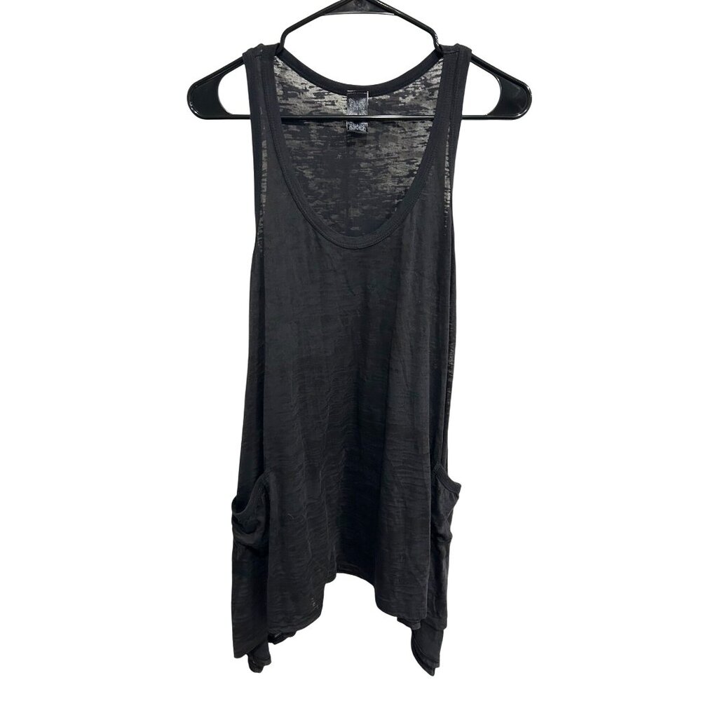 Freeloader Black Asymmetrical Tank Top Pockets Small Sheer Lightweight Sz Small